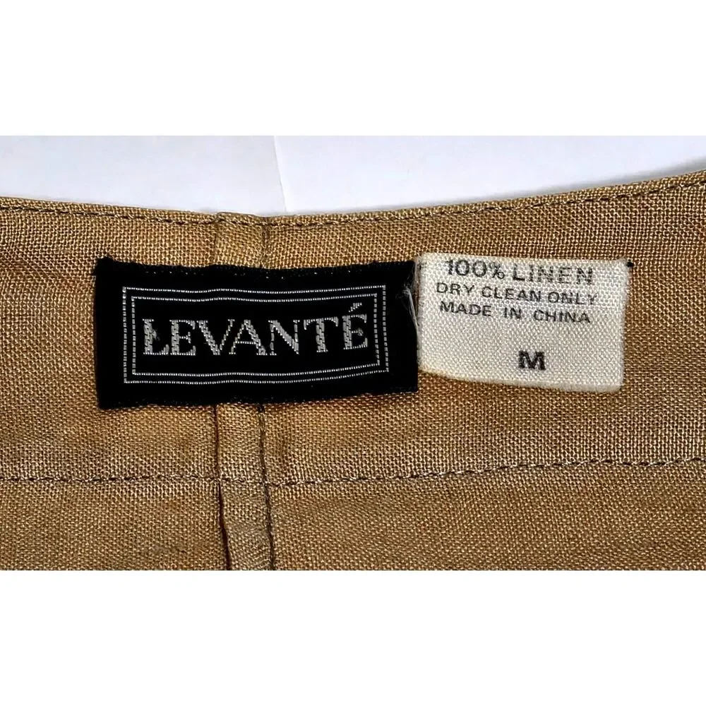 VTG Levanté 100% Linen Kimono Cardigan Open Front Jacket Size M Tan Short Sleeve